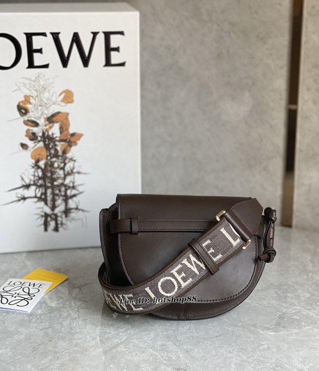 Loewe專櫃2022新款巧克力色升級版字母寛肩帶馬鞍包 羅意威MiniGateDual手袋斜挎女包腰包胸包 10121 lyw1546